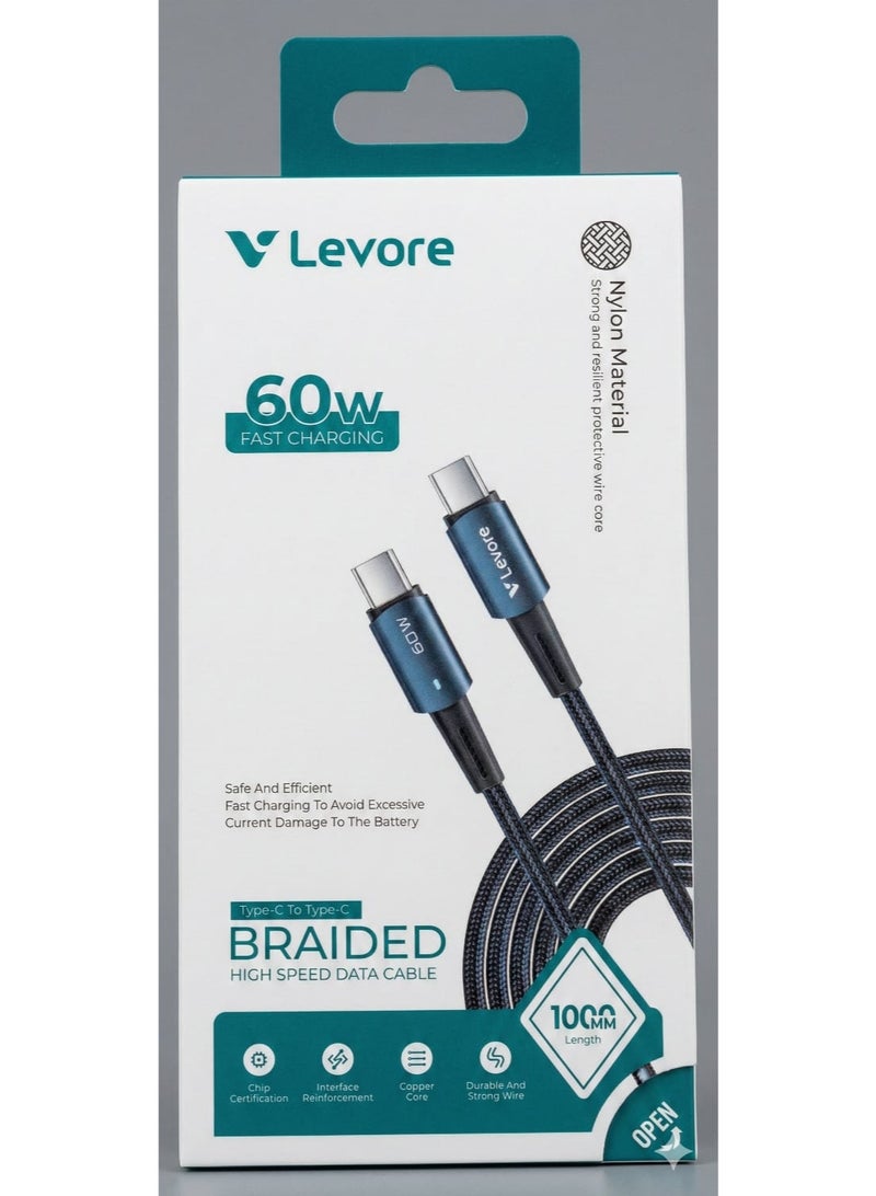LEVORE 60W FAST CHARGING BRAIDED CABLE 1000MM - Image 1